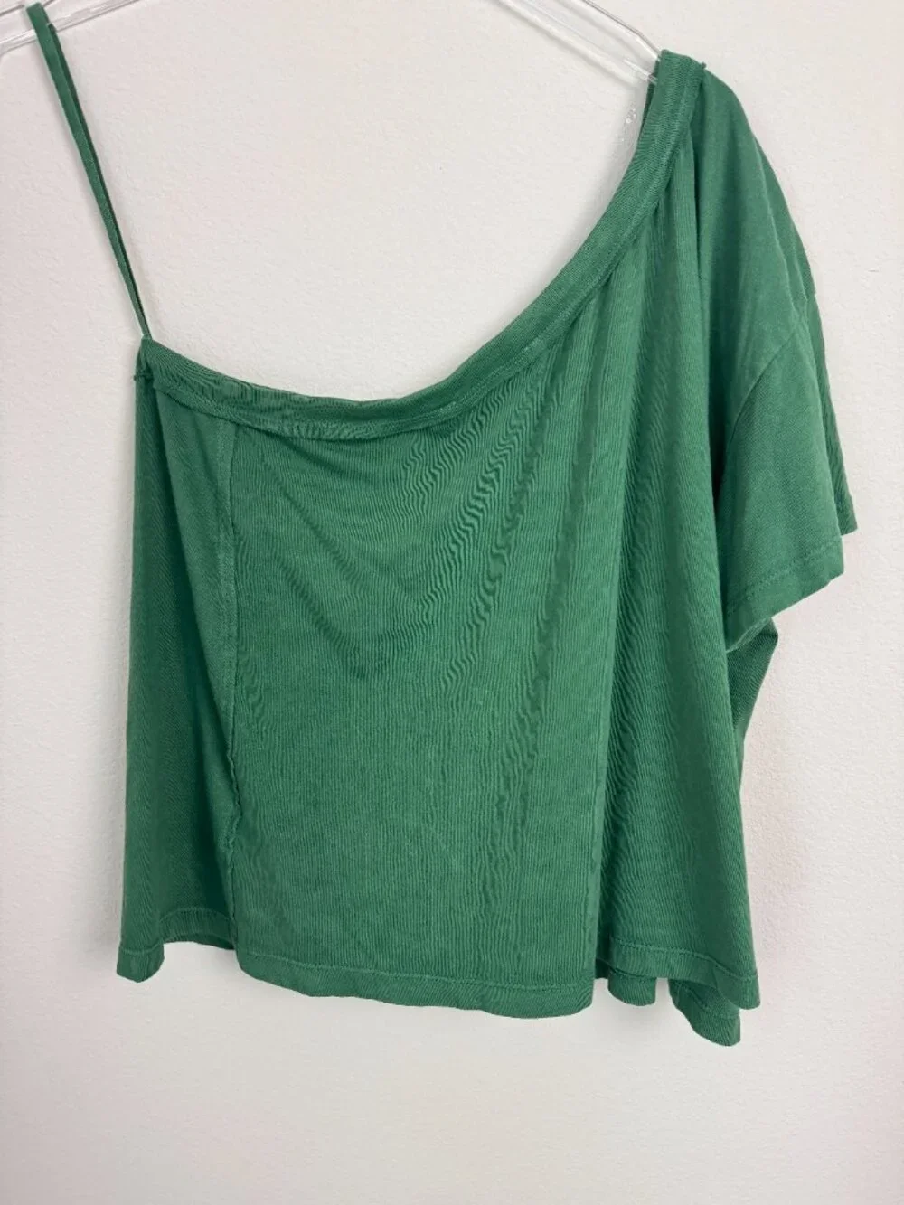 Free People We The Free Green One Shoulder Cotton Tee Size Large Boho Top